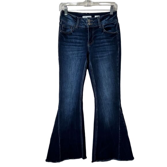 KanCan Pants - KanCan Mid Rise Super Flare Dark Wash Denim Jeans Sz 25 Blue Y2K